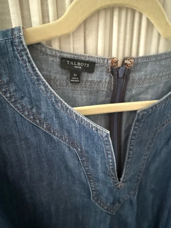 Talbots Denim Short-Sleeve Tie-Waist Dress — Medium Blue - Picture 2 of 3